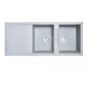 Aqu Concrete Grey Double Bowl with Drainer Board Granite Stone Kitchen Sink